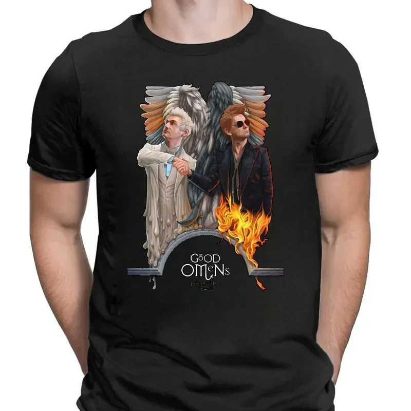 Good Omens Shirt The End Was Just The Start Man T Shirt Retro Drama Adult Tee Crowley Aziraphale Streetwears Daily Cotton Tops