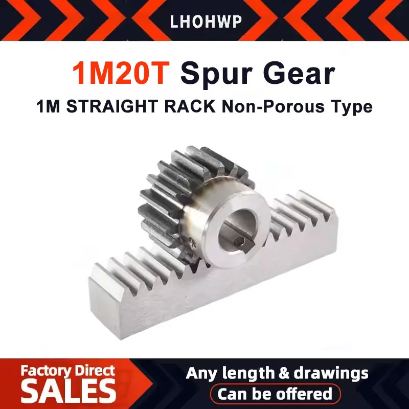 1PC 1M Gear Rack Straight Teeth Rack 45# Steel +1PC 1M 20Teeth Hole 5/6/6.35/7/8/10/12/12.7mm Gear