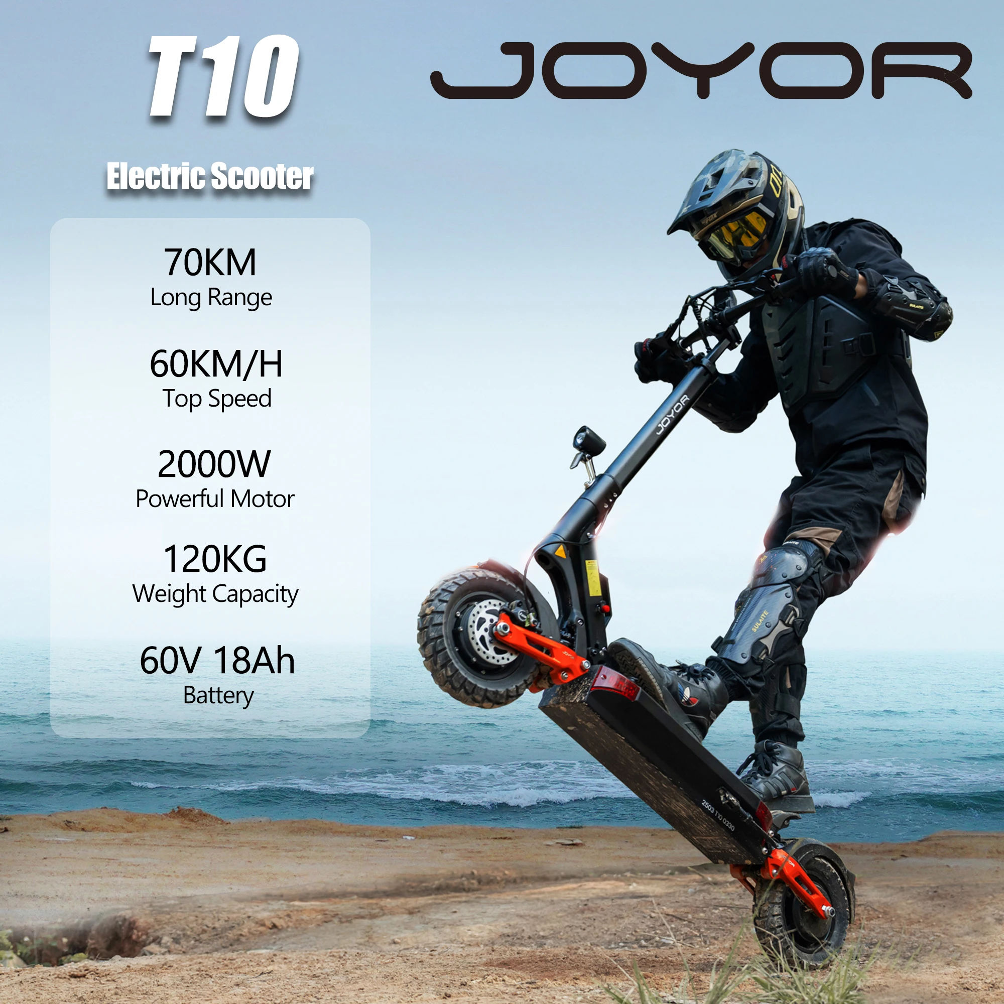 JOYOR T10 Scooter elettrico pieghevole per adulti E-Scooter 25/60 km/h Monopattino elettrico 2000W Skateboard 60V 18Ah Cavalletto