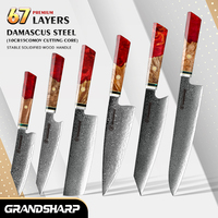 Grandsharp Japanese Kitchen Knives Damascus Steel Chef Cooking Tools Nakiry Utility Santoku Knife Maple Handle Red Blue Colors