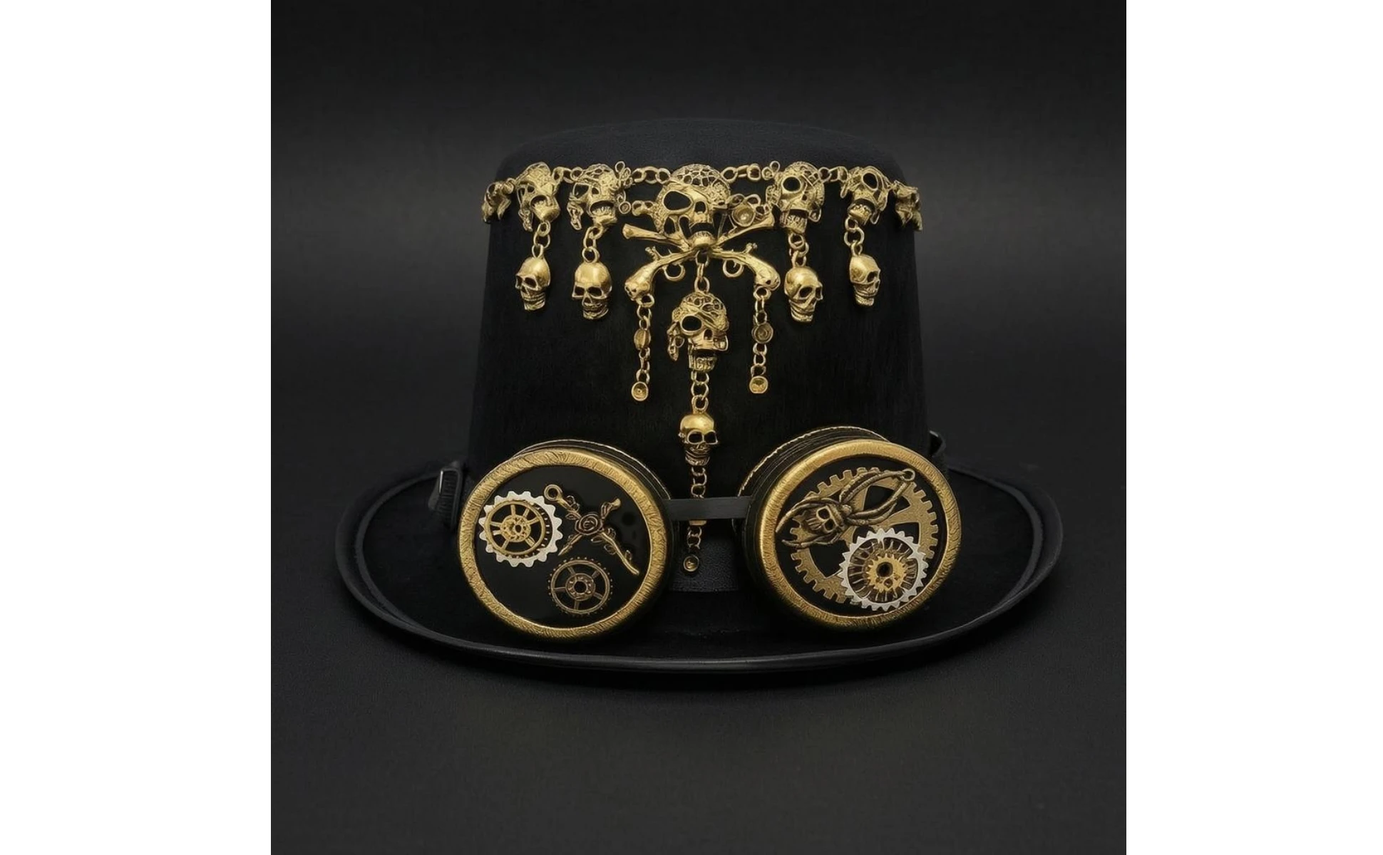 Gothic Steampunk Hat Gold-Toned Steampunk Top Hat Headwear Tall Crown Gothic Steampunk Hat Gold-Toned Steampunk Top Hat Headwear Tall Crown
