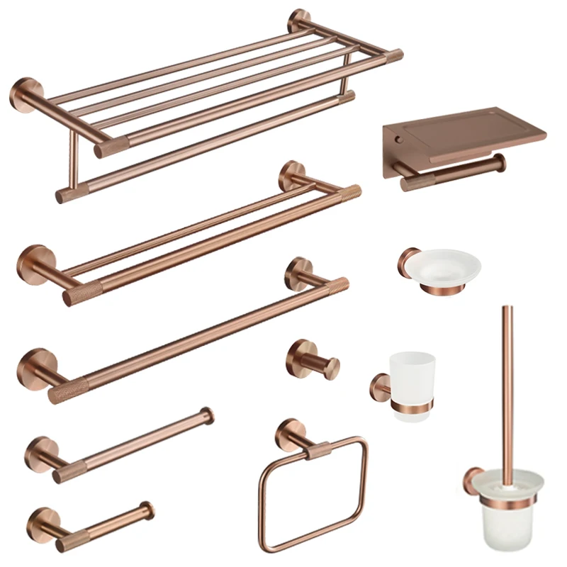 

Brushed Rose Gold Accessories Set Toilet Brush Holder Toilet Paper Holder Towel Bar Rail Rack Hanger Hook Soap Dish Hardware