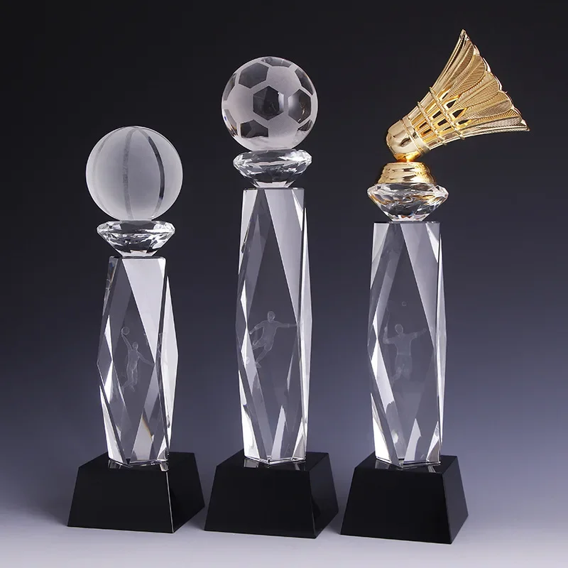 Crystal Trophy Transparent Glass Medal Football Badminton Basketball Event Souvenirs Customized Crystal Decorative Figurines