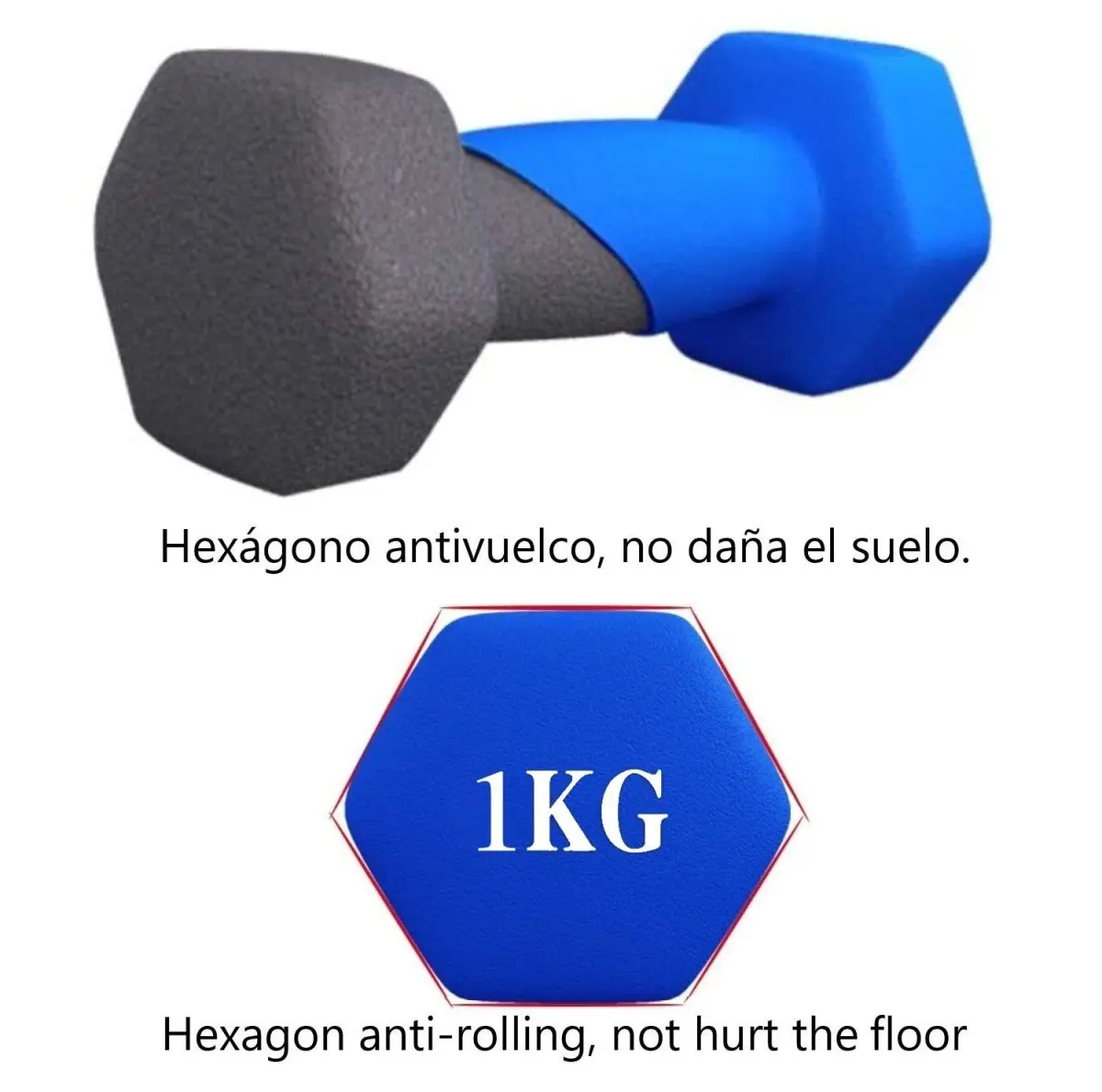 Dumbbell neoprene 1 , 2 , 3, 4, 5 and 6 kilos short blue Anti-rolling pack 2 pieces-Sweet Home