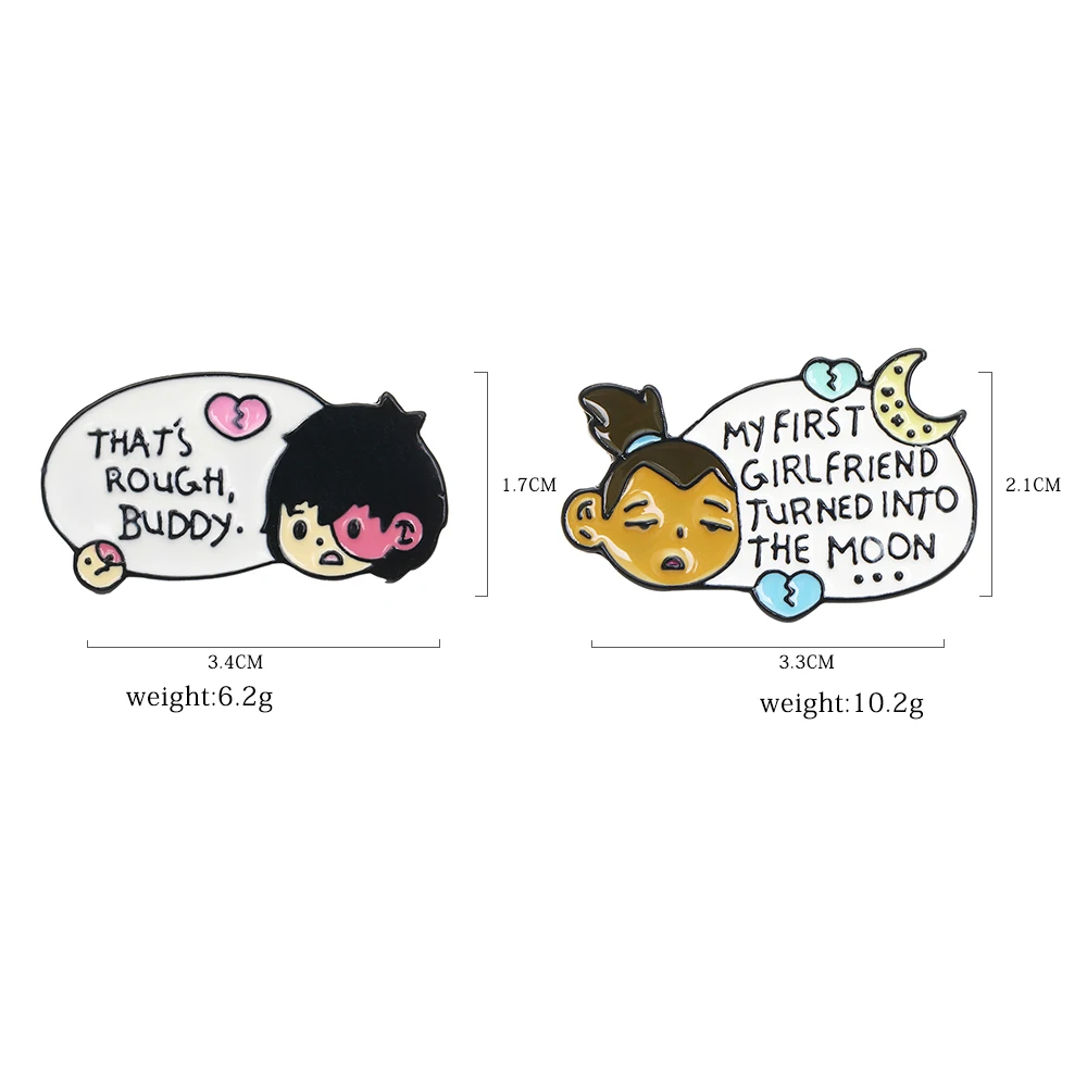 Girls Boys Thinking That\'s Rough Buddy Pins My First Girlfriendr Turned Into The Moon Brooches For Lovers Couple Black Badge