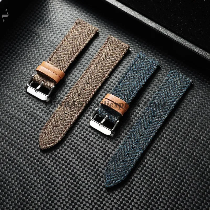 Leather Tweed Nylon Watchband Strap for Omega for Seiko 18/20/22mm Men Women Replacement Wristband Vintage Tweed Fabric Bracelet image 3
