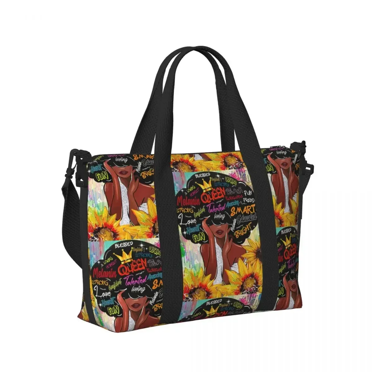 

African American Woman Black Girl Beach Travel Bag Large Capacity Tote Bags for Gym Yoga Women Shopping Duffle Shoulder Bag