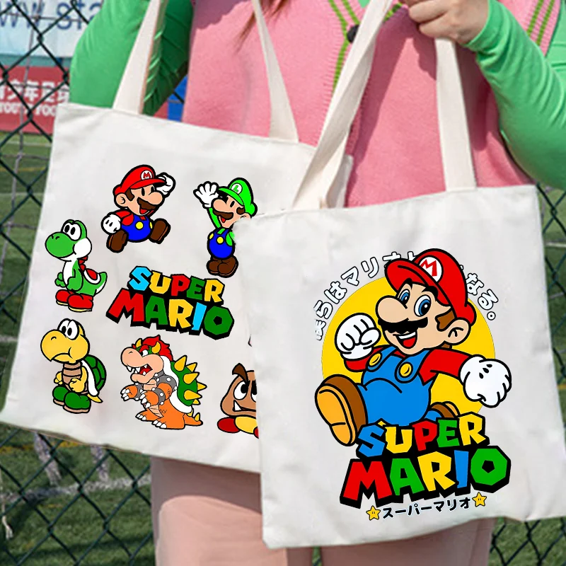 Super Mario Bags Cotton Cartoon Game Characters Shopping Tote Pouch Student Simple Versatile Women Men Commuter Packages Gift