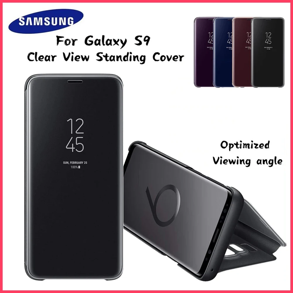 For Samsung Clear View Standing Cover For Galaxy S9  All-Inclusive Anti-Fall Smart Sleep Clamshell Cover