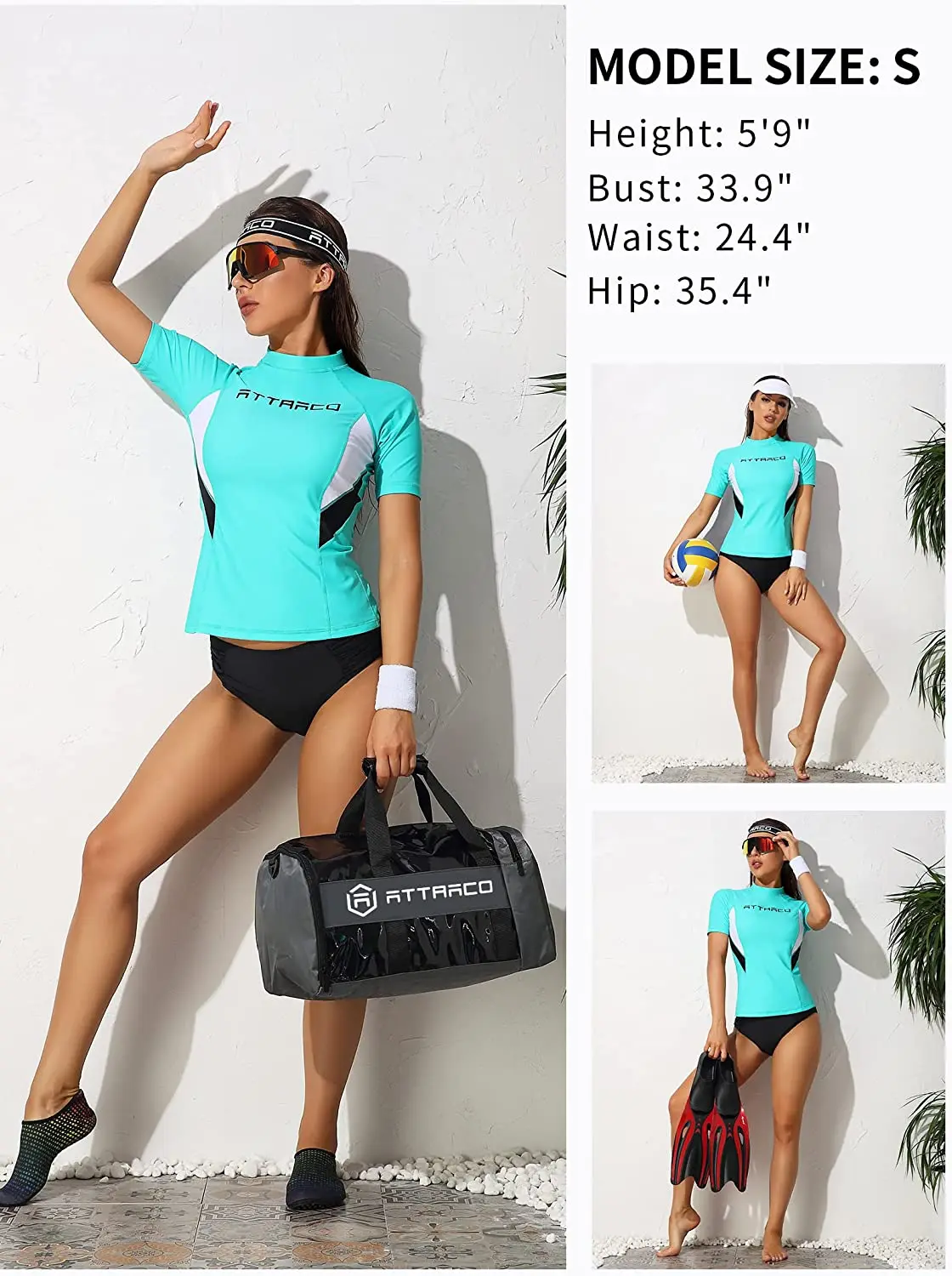 Charmleaks Women Rash Guard Crew Neck Color Block Elastic Surfing Shirt UPF 50+ Soft Short Sleeves Swimwear Hike Top