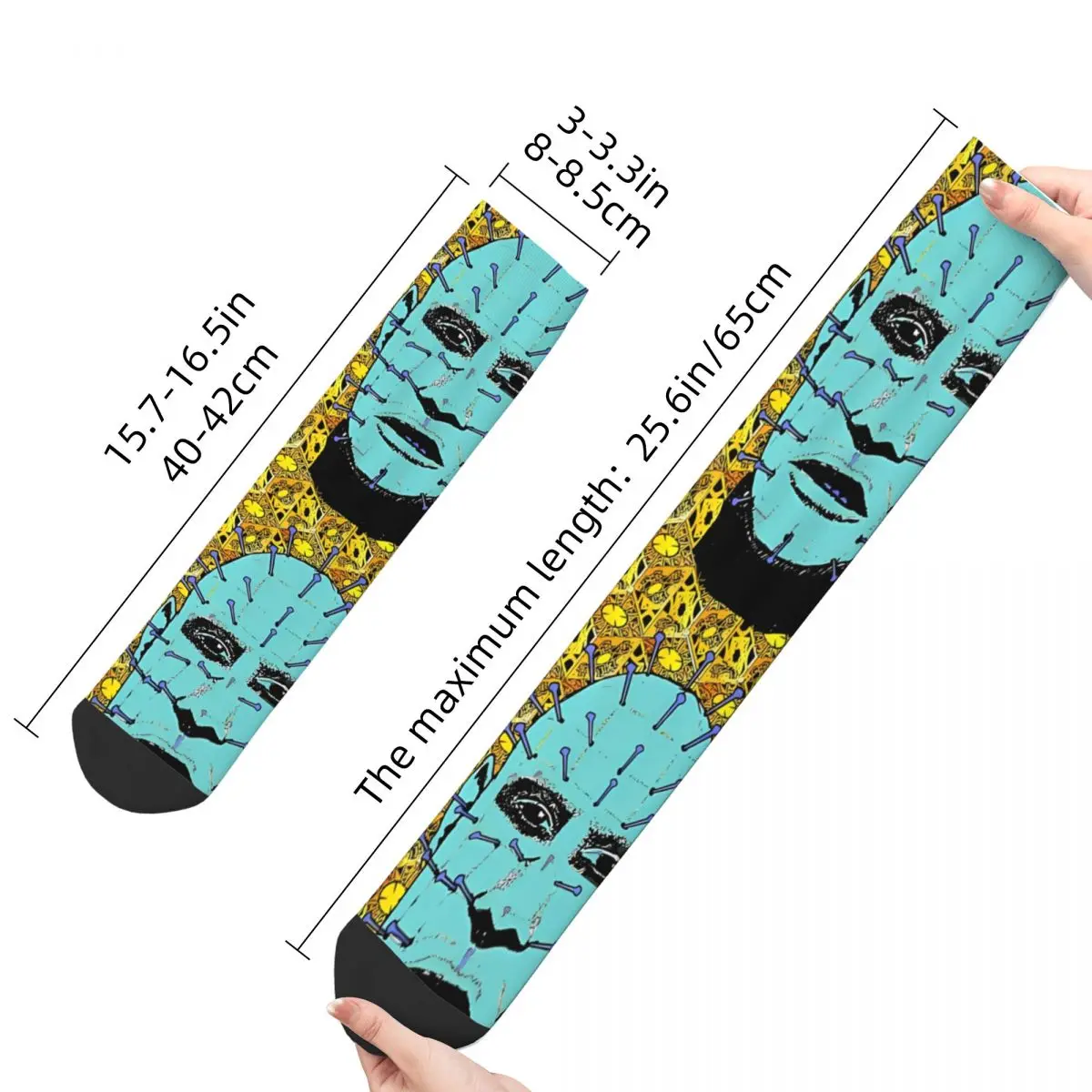 Pinhead And The Lament Configuration Blue And Gold Men's Socks Hellraiser Horror Film Unisex Printed Crazy Crew Sock Gift