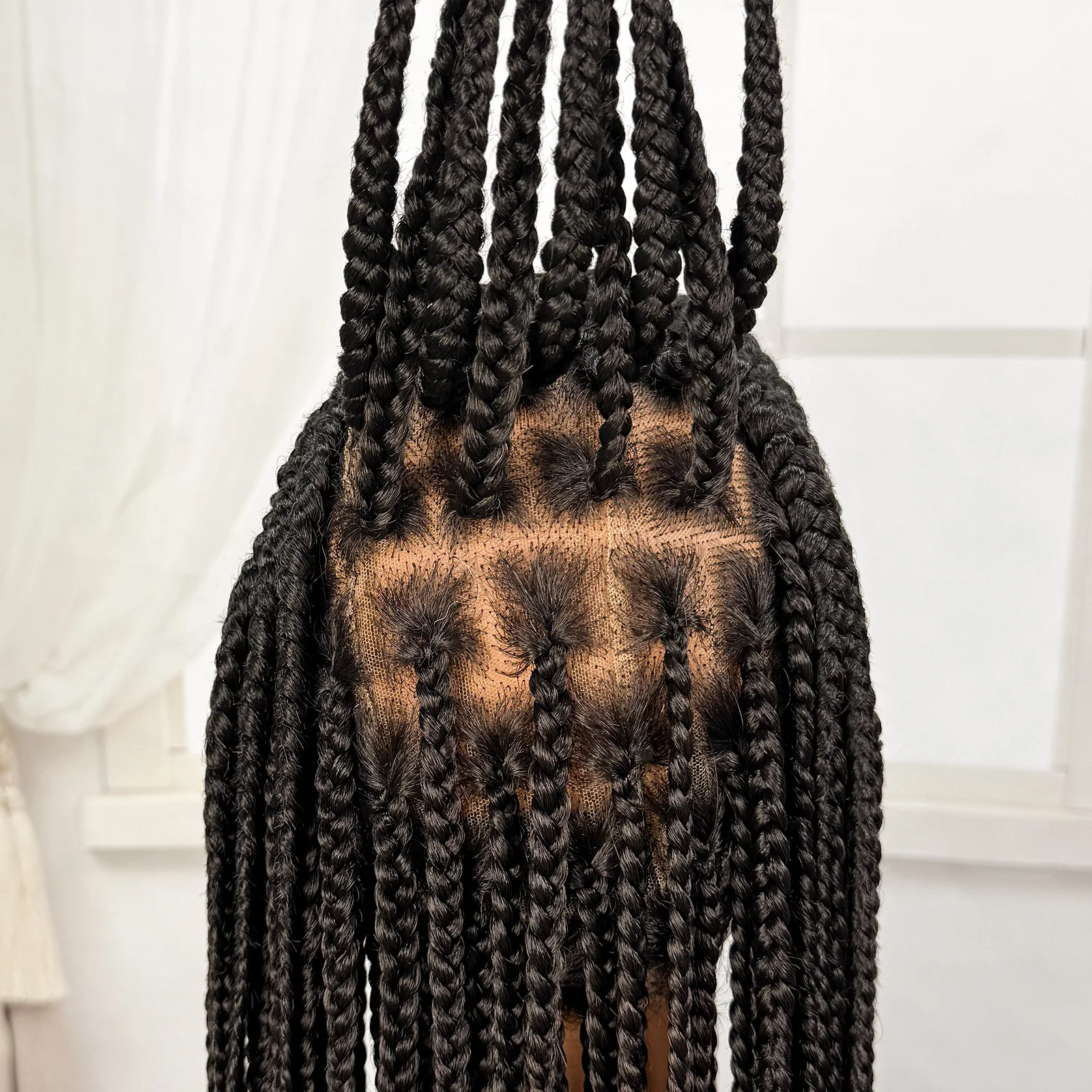 36inch Full Lace Natural Cornrow Braided Wigs Synthetic Braiding Hair Wigs Box Braided Lace Wigs with Baby Hair for Black Women