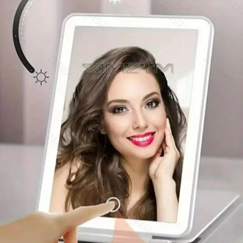 3 色ライト化粧鏡両面折りたたみバニティミラー充電式タッチスクリーントラベルミラーポータブル卓上ミラー