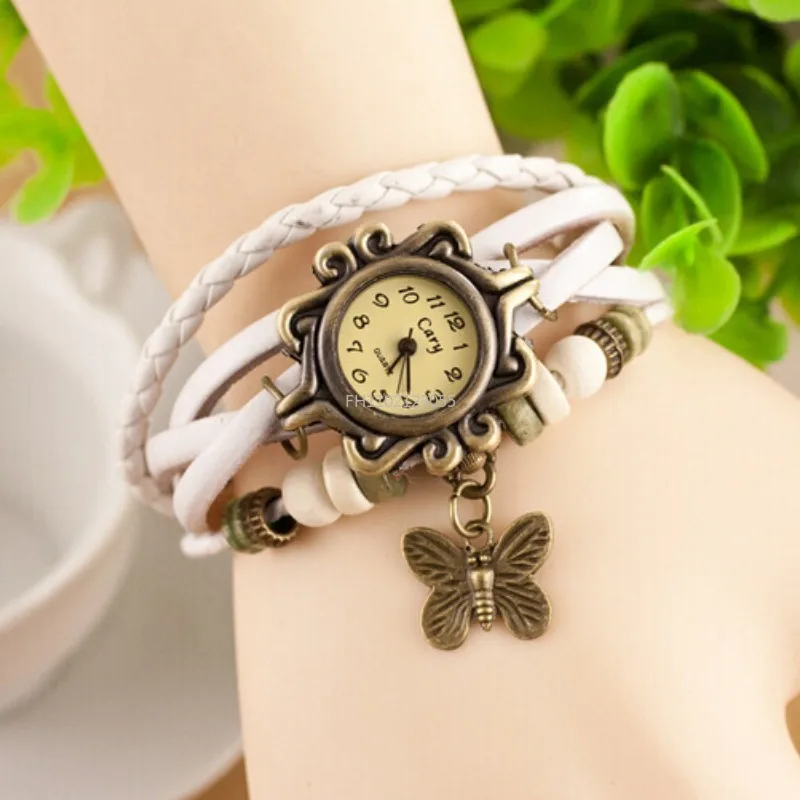 Women's Casual Vintage Multilayer Butterfly Faux Leather Bracelet Wrist Watch Ladies Female Clock Montre Femme Relogios Hot