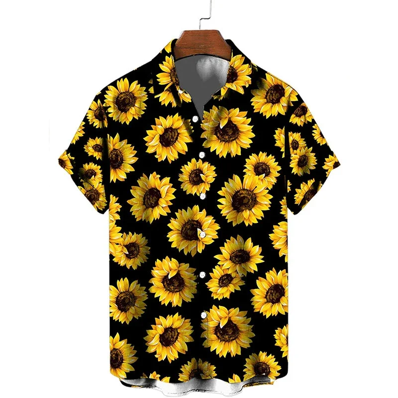 3D Plant Sunflower Print Summer Vacation Shirt Breathable Top Hawaiian Men's Fashion Classic Short Sleeved Shirt