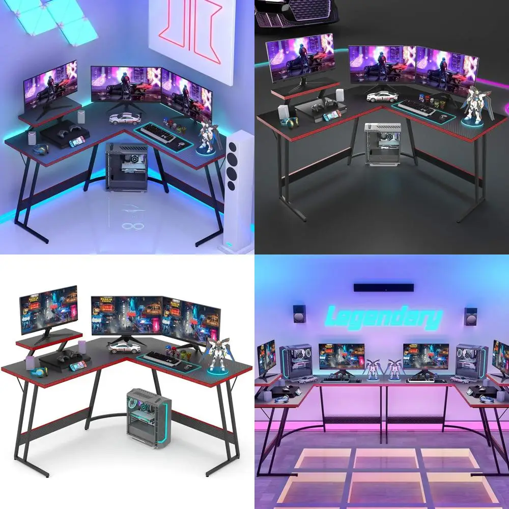 

51 L-Shaped Gaming Desk with Monitor Stand - Home Office, Study, and Writing Table in Carbon Fiber Black