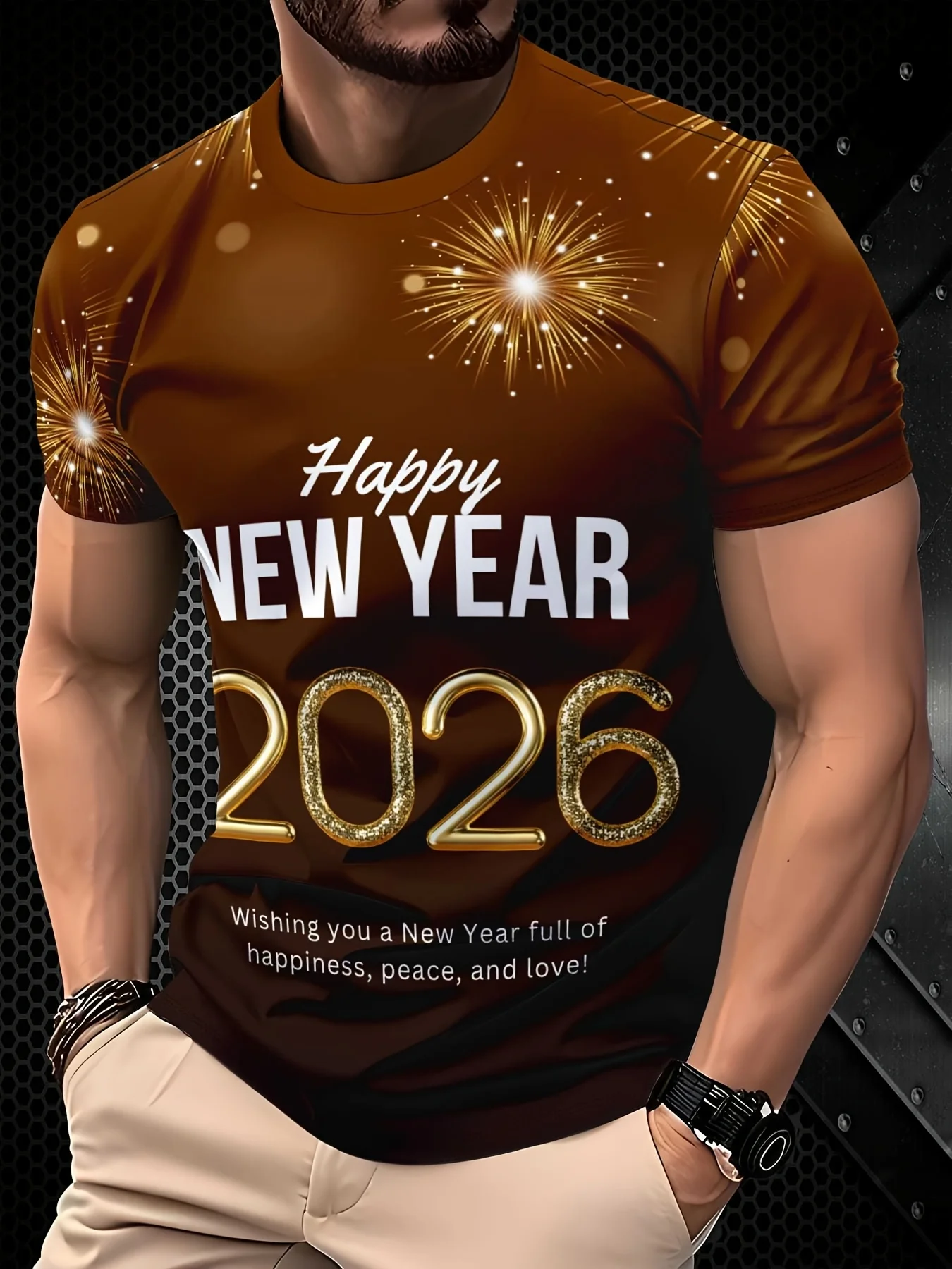 الرجال سريعة الجافة تي شيرت تنفس كل موسم الجولة الرقبة قصيرة الأكمام تيز عيد الميلاد ملابس للرجال 2026 ليلة رأس السنة زي #5