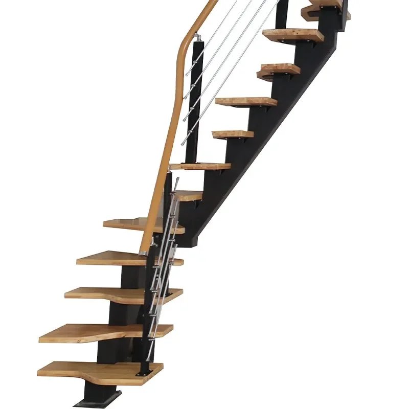 Integral staircase, small apartment revolving loft, steel wood staircase, custom staircase