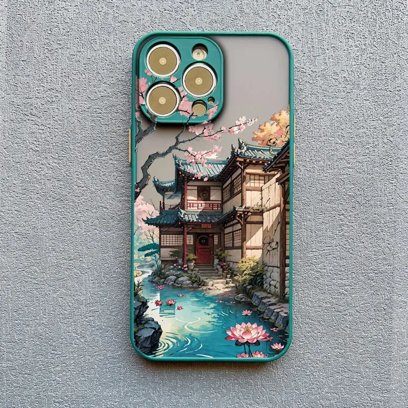 Vintage Ölgemälde Haus Handyhülle für iPhone 11 13 12 Pro MAX Mini XR XS X 17 16 15 14 Pro Max Plus Blumenhof Cover – Detail 11