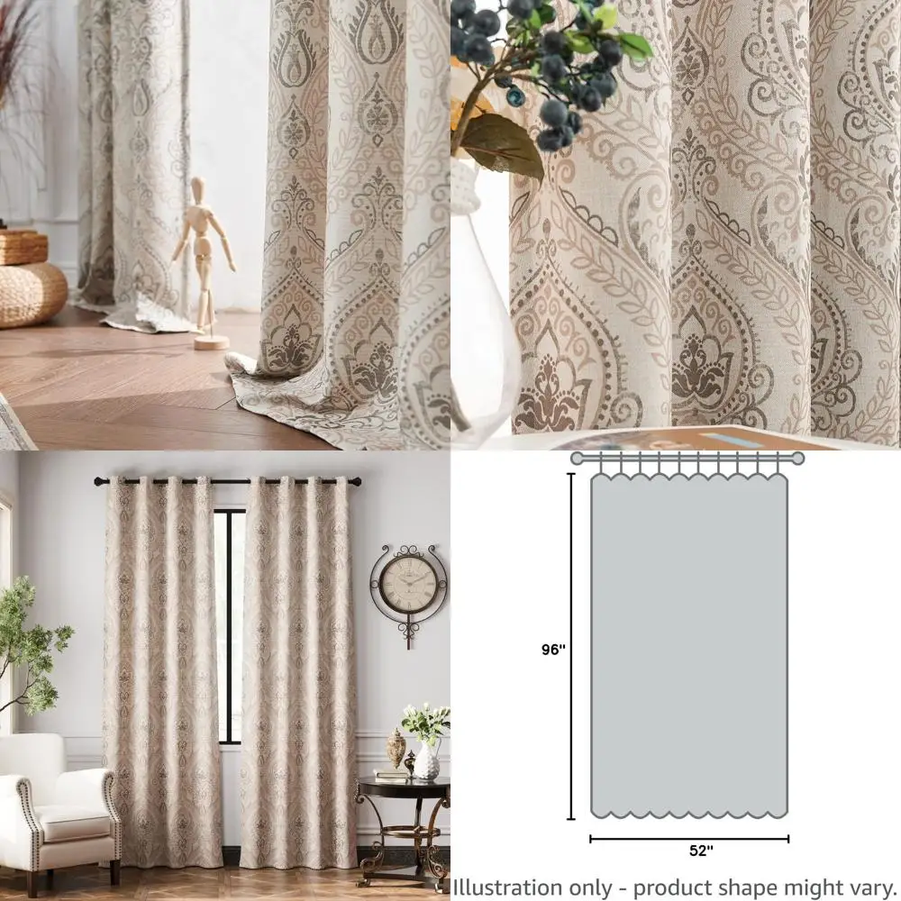 

Винтажные льняные шторы с дамасским узором, длина 96 дюймов, цвет тауп на серо-бежевом фоне, для гостиной и спальни