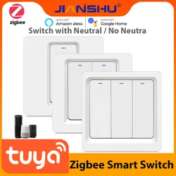 Jianshu Tuya Smart Switch Wifi Zigbee Switch No Neutral Wire & Neutral Wire Wall Push Button Switch Work With Alexa Google Home