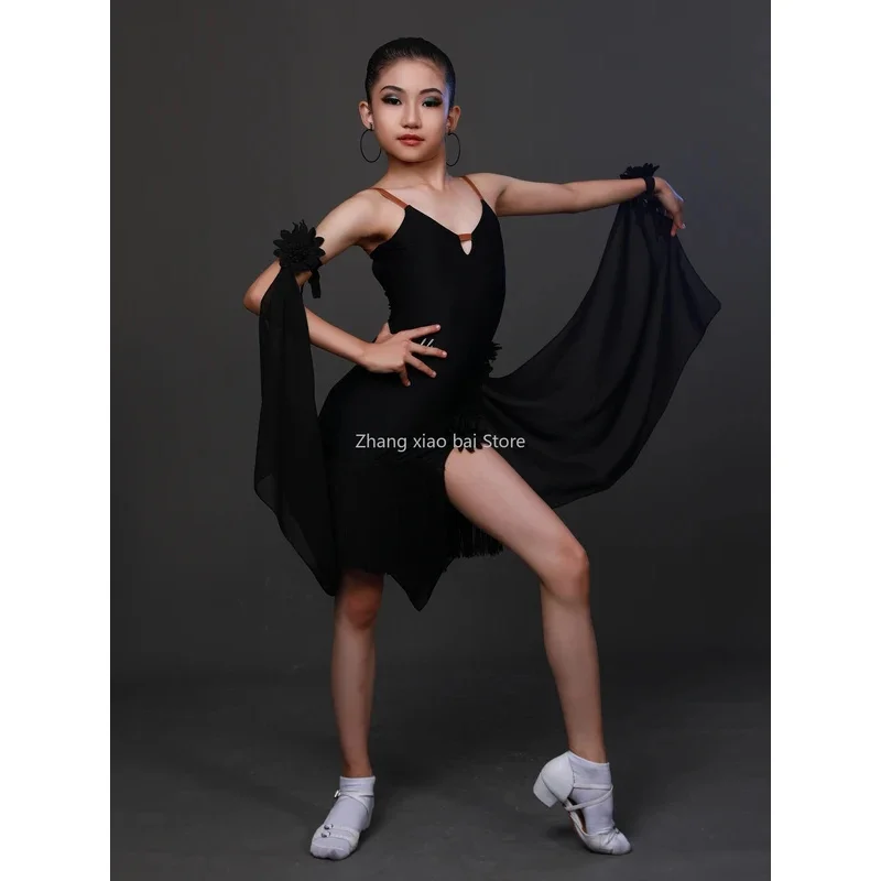 New child tassel Latin dance dress girls dad samba tango ballroom Umba clothes sling girls competition performance costume