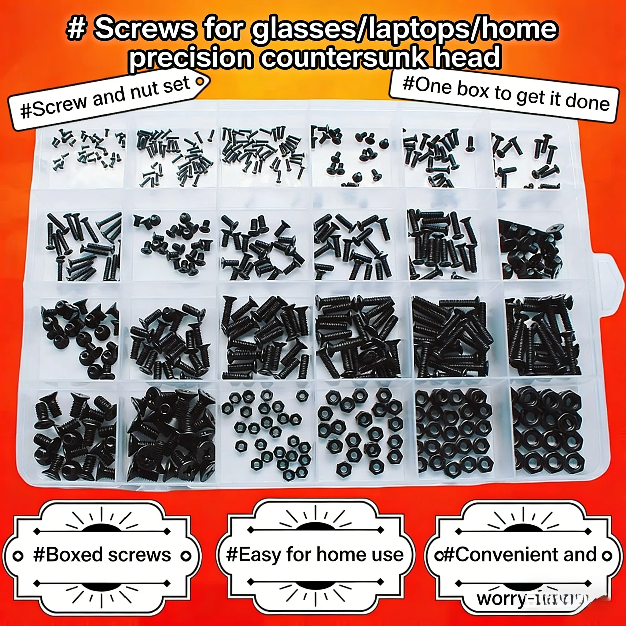 M1.2 M2 M2.5 M3 M4 Small Computer Screws Assortment Kit, Black Tiny Eyeglass Screws PC & Laptop SSD Hard Drive C
