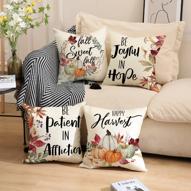 

Fall Pillow Covers 45x45cm Set of 4, Farmhouse Fall Outdoor Decor,Autumn Pumpkin Pillow Cases,Thanksgiving Accent Cushion Cover