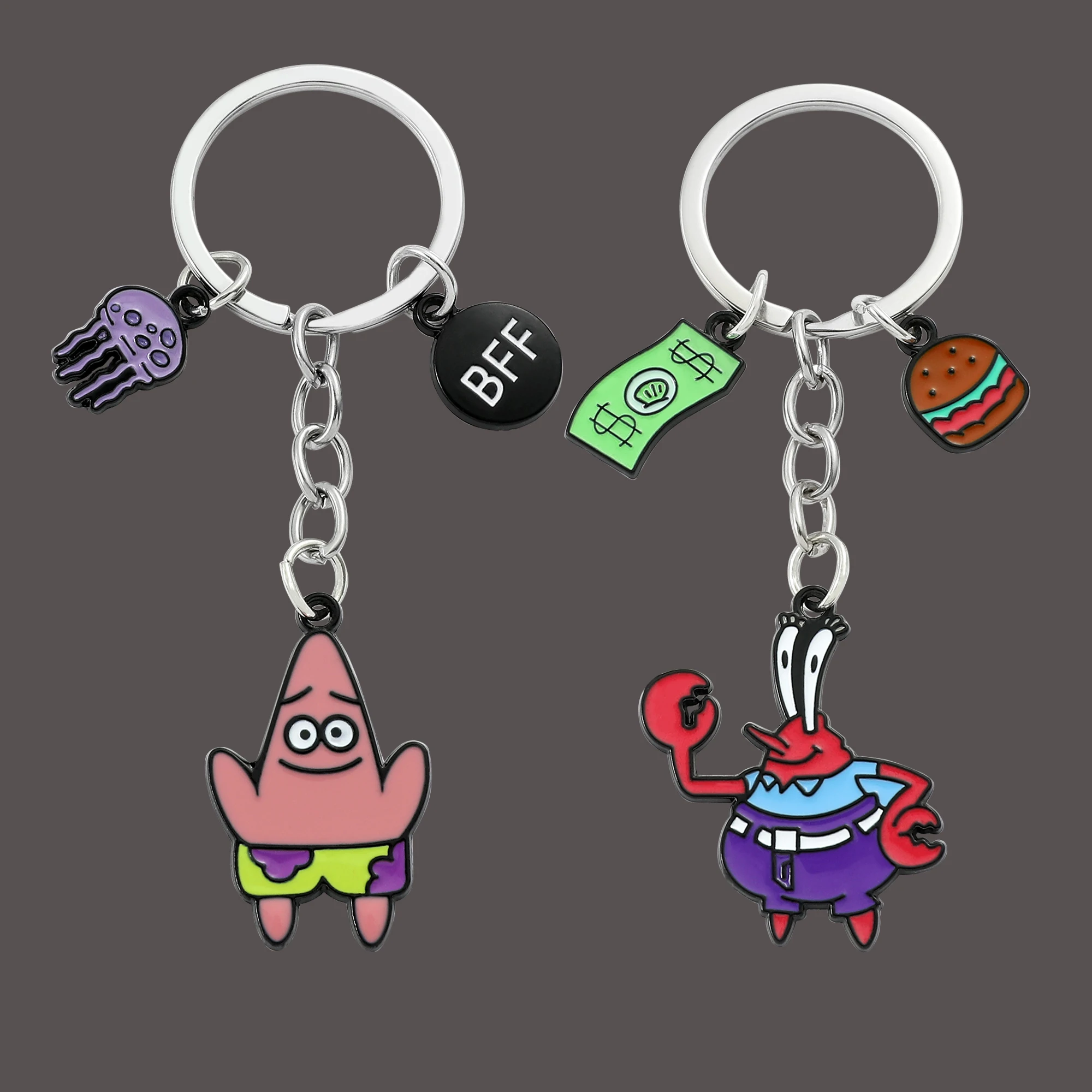 Anime SquarePants Metal Keychain Kawaii Patrick Star Captain Eugene Model Pendant Key Rings for Backpack Ornament