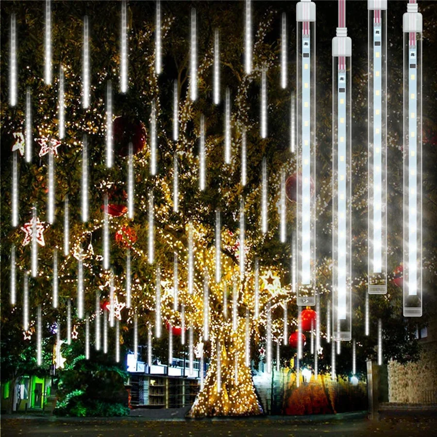 

2/4Pack Christmas Meteor Shower Light Outdoor 50CM 8 Tubes 288 LED Icicle Light Waterproof Falling Rain Light for Tree Decor