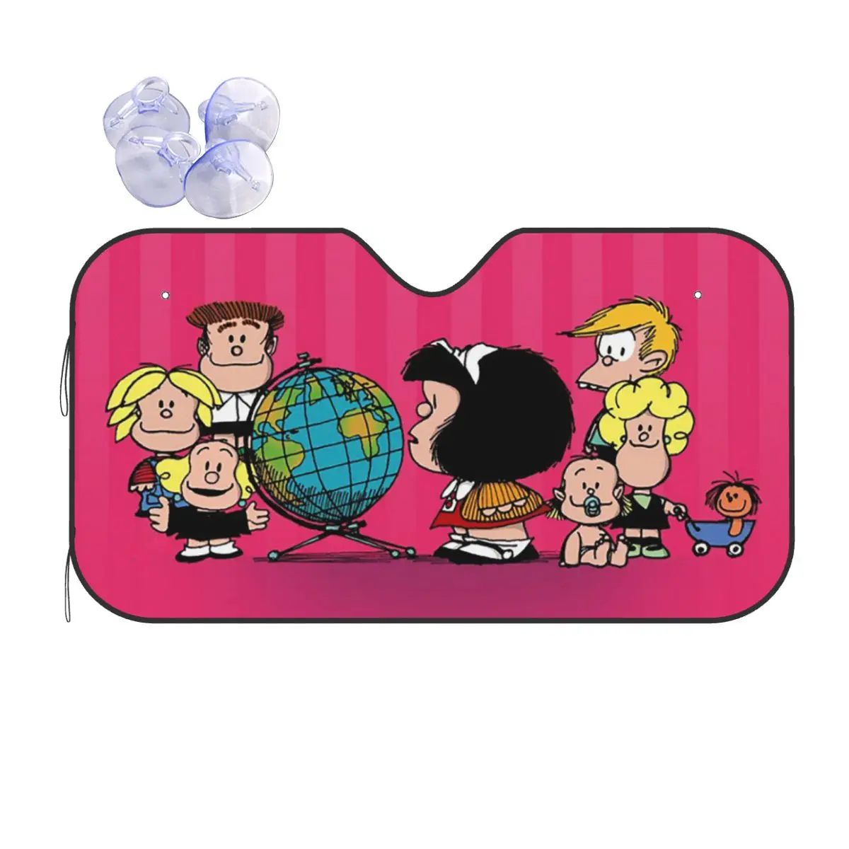 Mafalda Cartoon Pink Fold-up Windshield Sunshade 76x140cm Anime Collage Aluminium Foil Car Sunshade Blinds