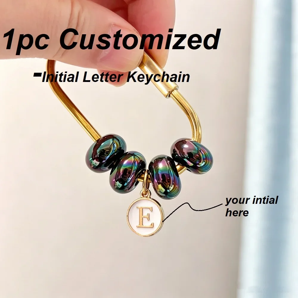 Customized Initial Keychain, Beaded Bag Charm Gift