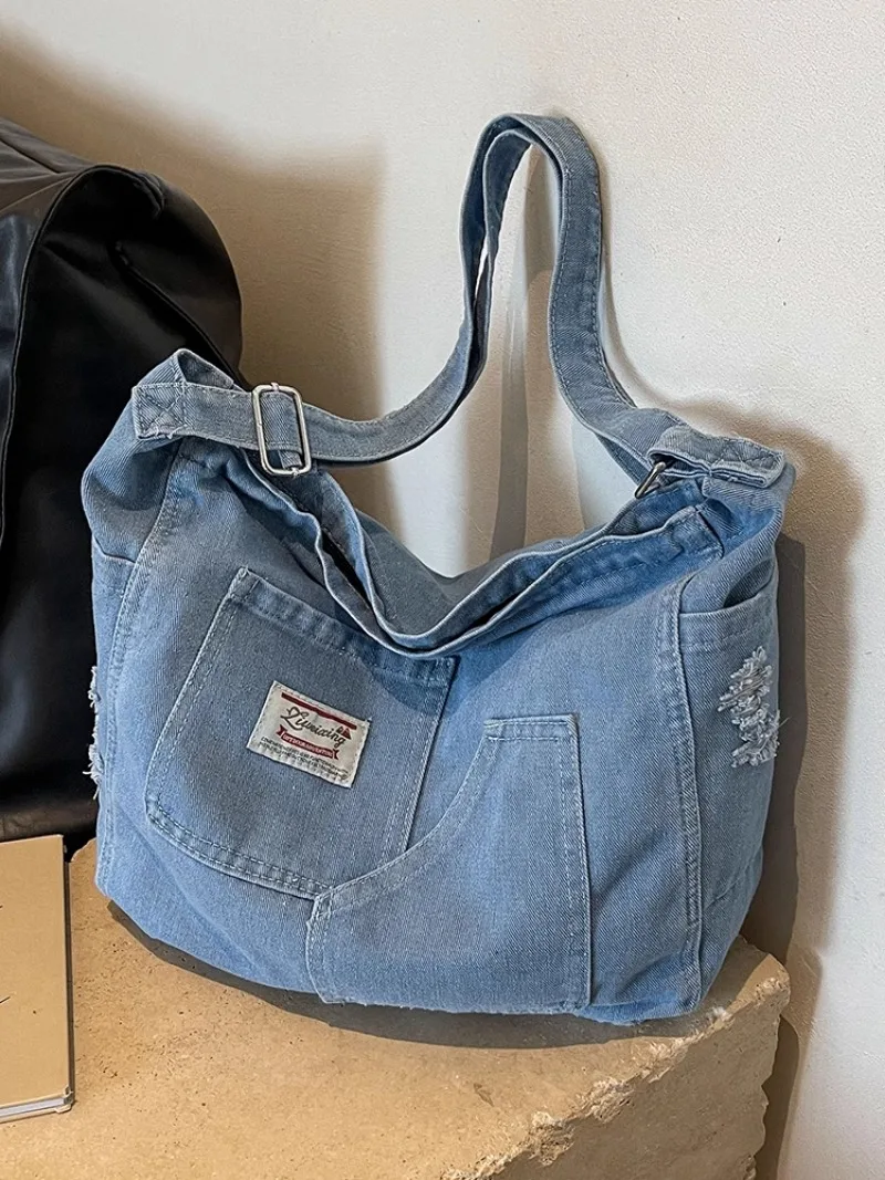 Trendy Denim Large Shoulder Crossbody Bags Women Tote Handbags and Purses New Jeans Hobos Ladies Messenger Bag High Quality