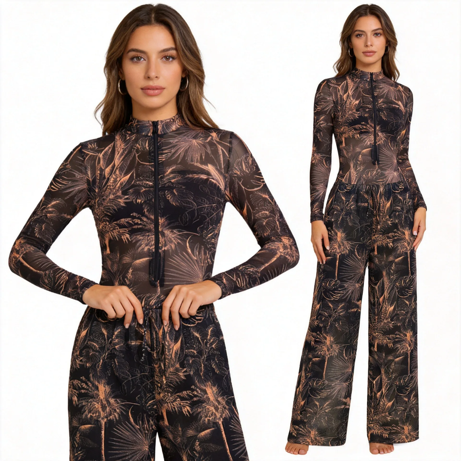 2026 New Women Long Sleeve One‑Piece Swimsuit SPF Sun Protection Swimwear Set With Long Pants Beach Bathing Suit