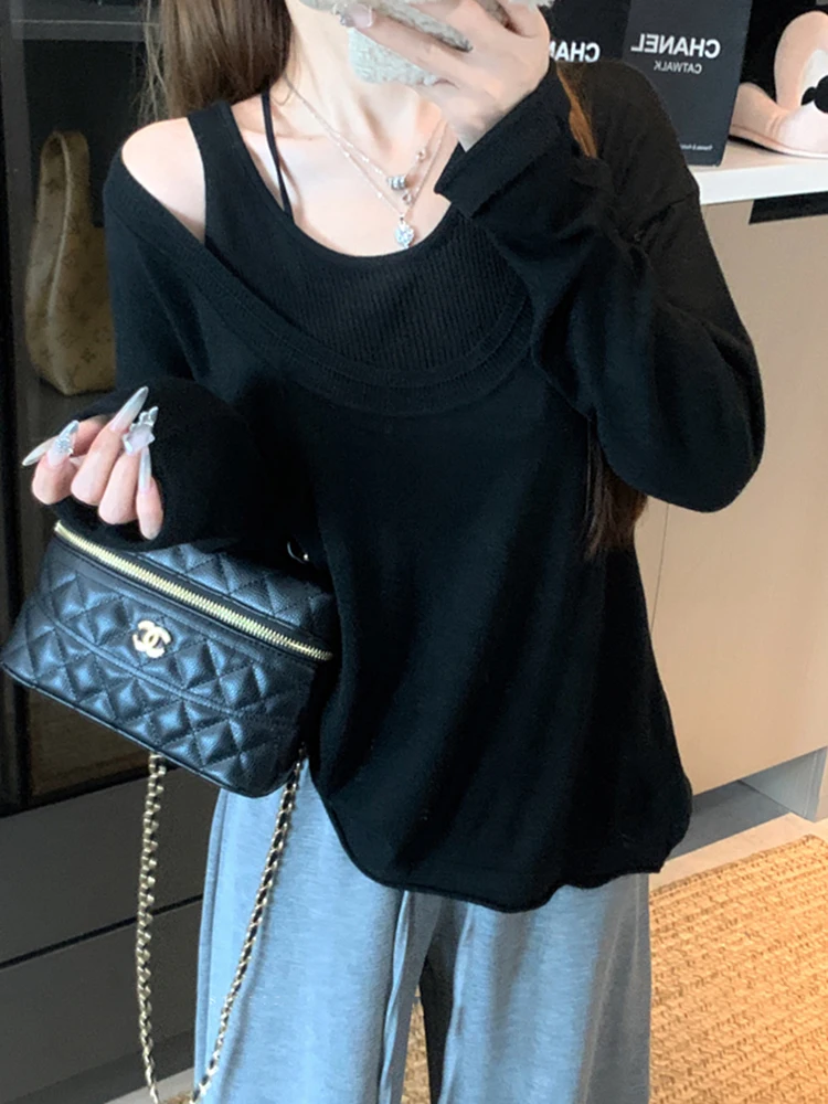 

Модный длинный вязаный свитер-жилет для женщин, весна 2026, новинка, универсальный, стройнящий, с бретельками, повседневный стиль