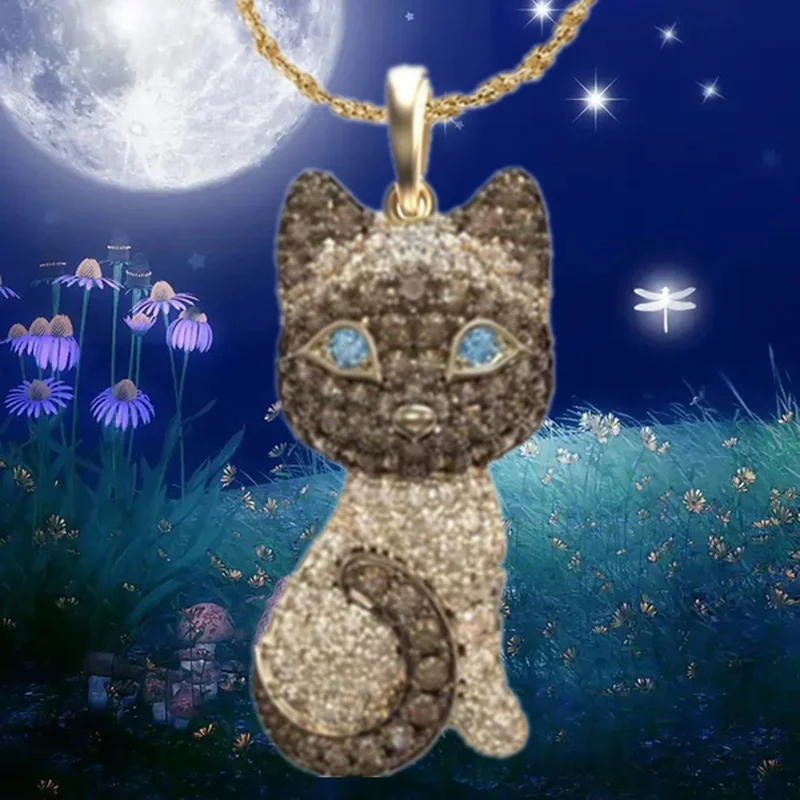 Fashion Gold-plated Zircon Cat Necklace Lovely Animal Jewelry Luxury Cat Pendant Necklaces for Women Birthday Anniversary Gift