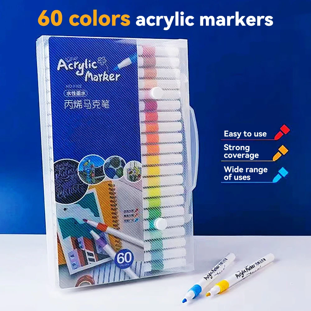 60 colori Set di penne per pittura acrilica pennarello artistico fai da te disegnato a mano Graffiti Art Making Mug ceramica legno tessuto tela materiale scolastico