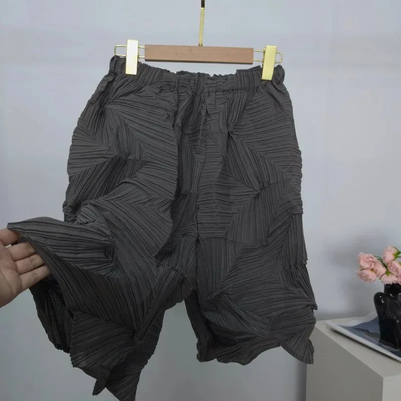Miyake Pleated Original New Short Style Spring Summer 2026 Fashion Brick Stone Pleat Casual Loose Comfortable Short Style Pleat