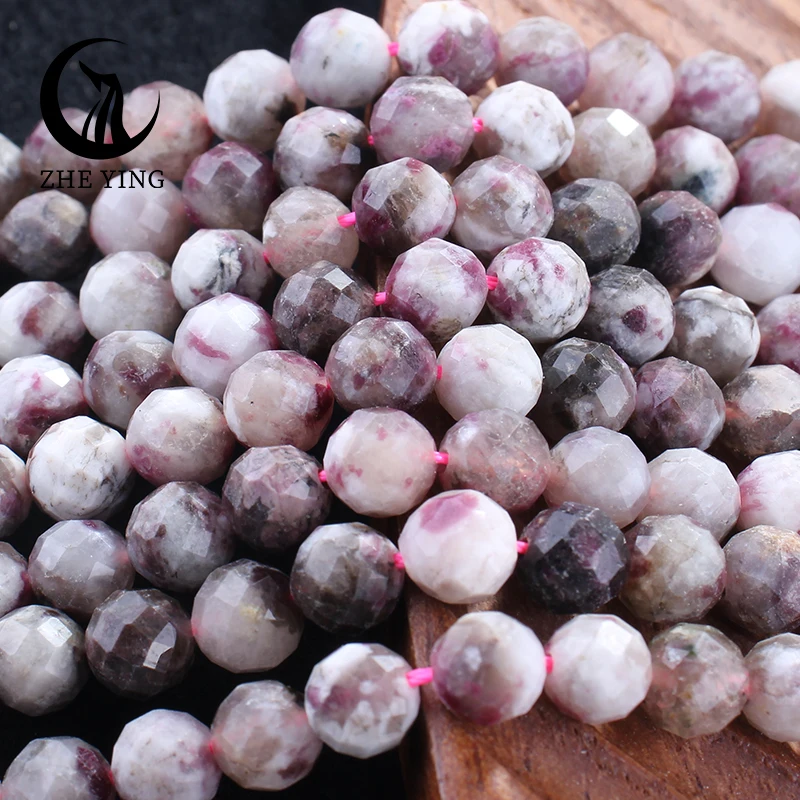 

Natural Plum Tourmaline Stone Beads Colorful Mixed Gemstone Round Faceted Loose Beads for Jewelry Making DIY Bracelets Necklace