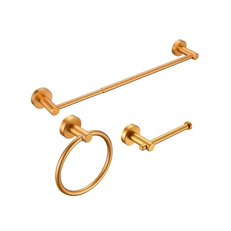 

Adjustable Brushed Gold Bathroom Towel Bar Set, Thickened Space Aluminum 3-Piece Accessories, 16-27 Inch Length