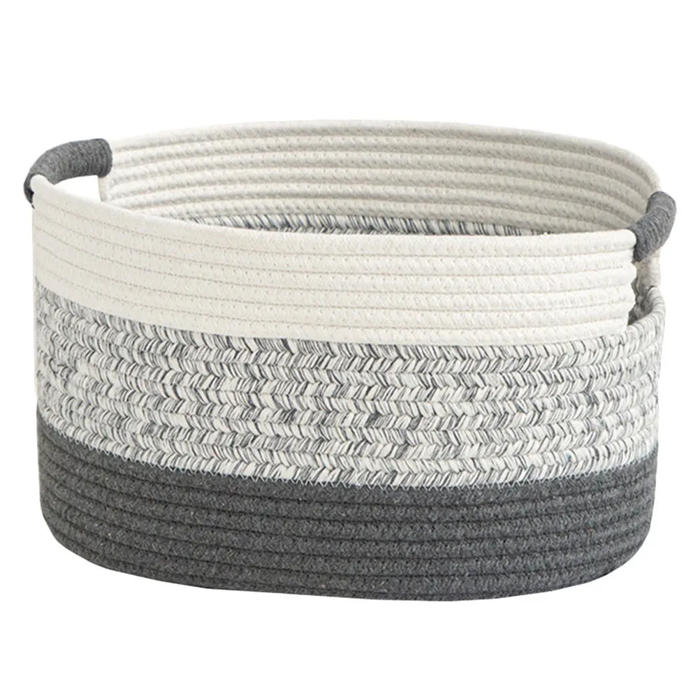 

Household Woven Basket Desktop Sundries Basket Cotton Rope Portable Storage Office Organizer Carry Handles Modern Style