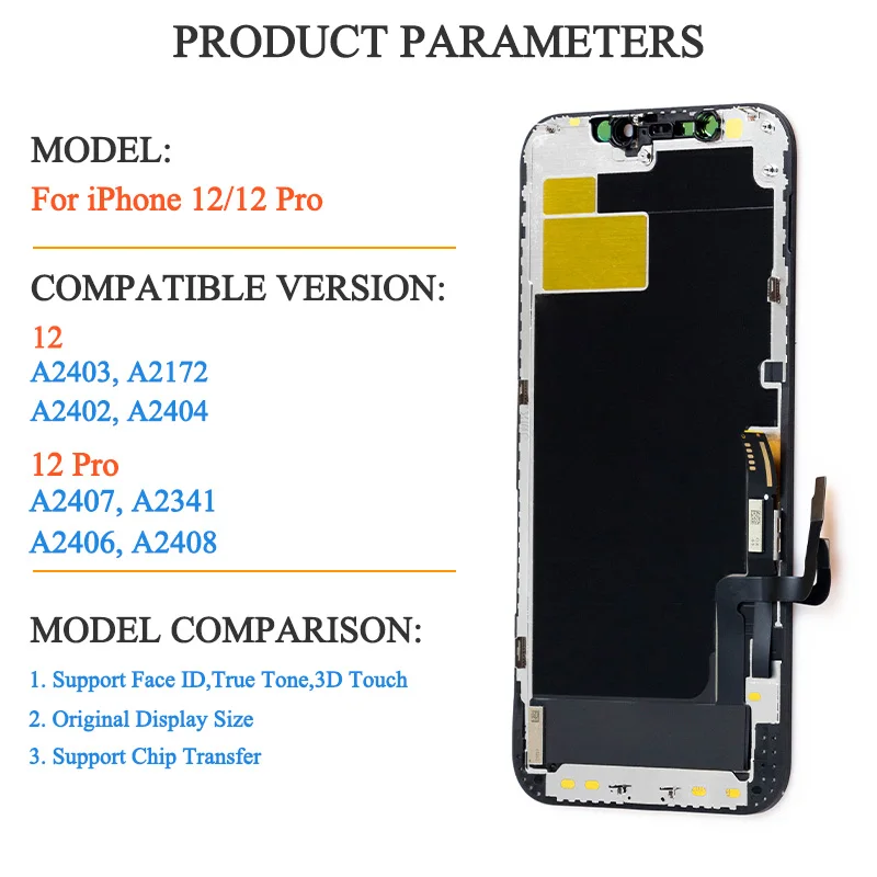 Test For iPhone 12 LCD Display Touch Screen Replacement Digitizer Assembly For iPhone 12 Screen Panel Support Face ID True Tone image 2