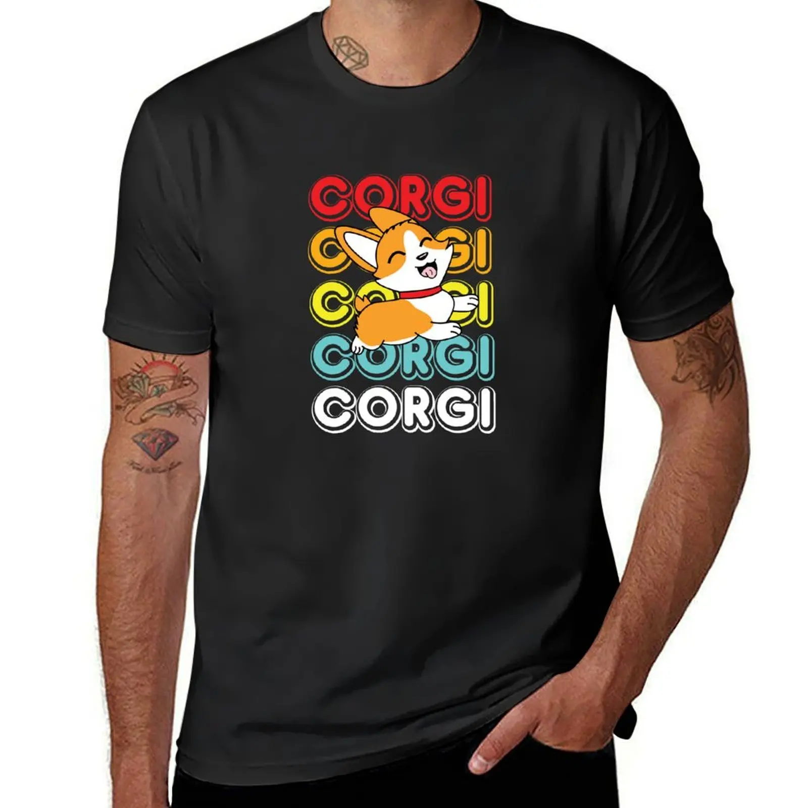 

Cartoon Corgi T-Shirt funnys tops customizeds men clothes