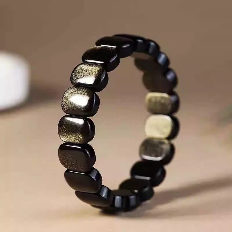 

Браслет на руку из натурального обсидиана, мужской и женский, изысканные модные универсальные украшения из обсидиана