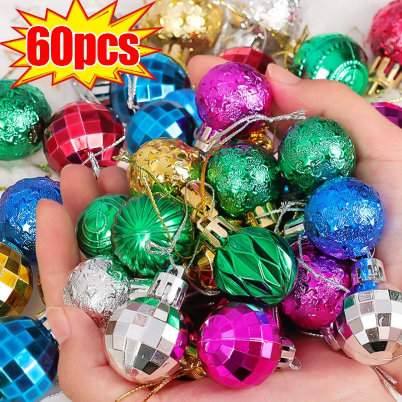 12/60pcs Boxed Set Christmas Ball Ornament Xmas Tree Pendant Decoration Colorful Ball Xmas Hanging Decor Festival Party Supplies