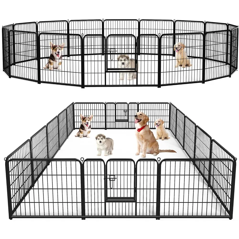 

Dog Playpen Indoor - Pet Fence Exercise Pen for Yard Gate 16 Panels Foldable Puppy Playpens 24” Height