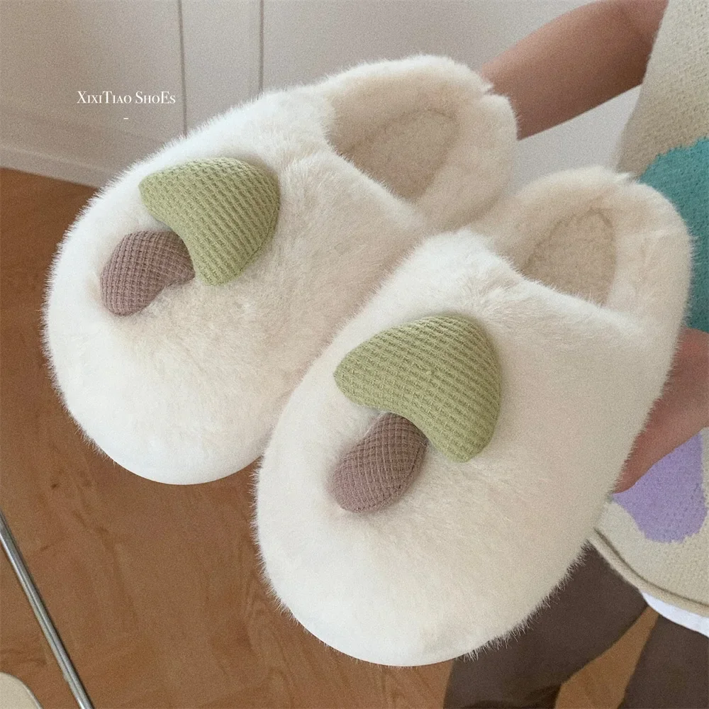 2024 new fall and winter fun plush mushroom slippers home indoor padded warm leisure soft bottom fashion cotton slippers female