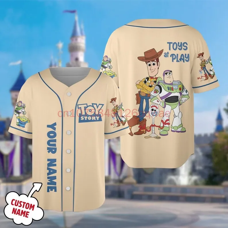 2024 New Toy Story Men and Women Baseball Jersey Short Sleeve Jersey Custom Name Disney Casual Sports Shirt