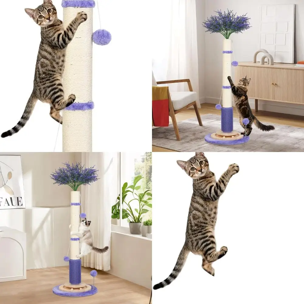 

Когтеточка для кошек из сизаля высотой 45 дюймов с интерактивными игрушками и щеткой для самостоятельного выращивания для больших домашних кошек