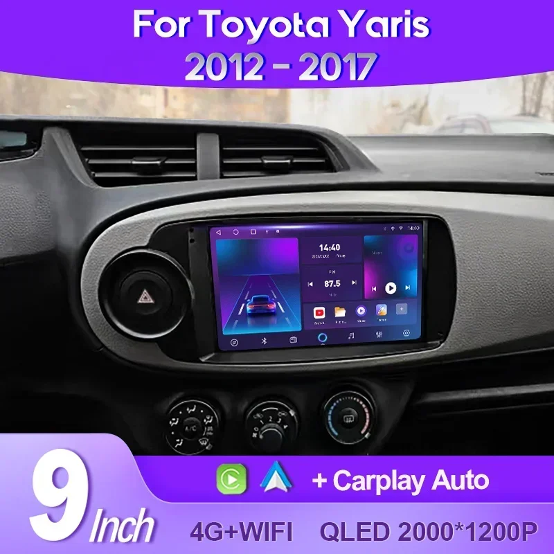 QSZN For Toyota Yaris 2012 - 2017 2K QLED Android 13 Car Radio Multimedia Video Player GPS AI Voice CarPlay 4G Stereo Head Unit